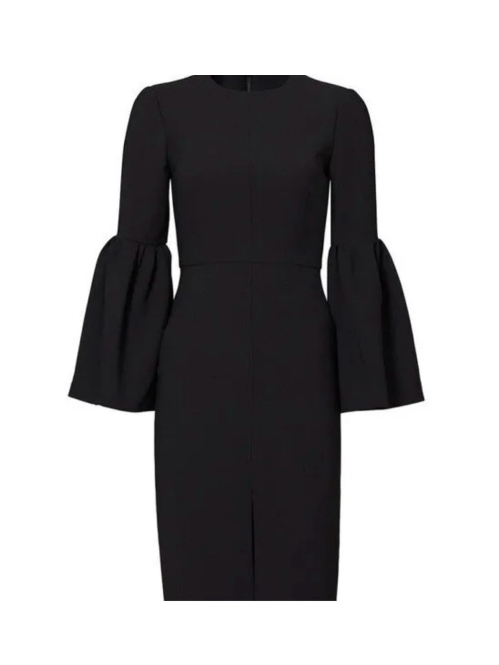 Jill Jill Stuart Black Crepe Bell Sleeve Slit Front Sheath Cocktail Dress Sz2